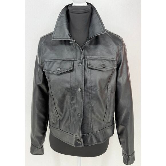 Sebby Collection Black Biker Moto Faux Vegan Leather with Faux Fur Lining Small - Picture 2 of 9